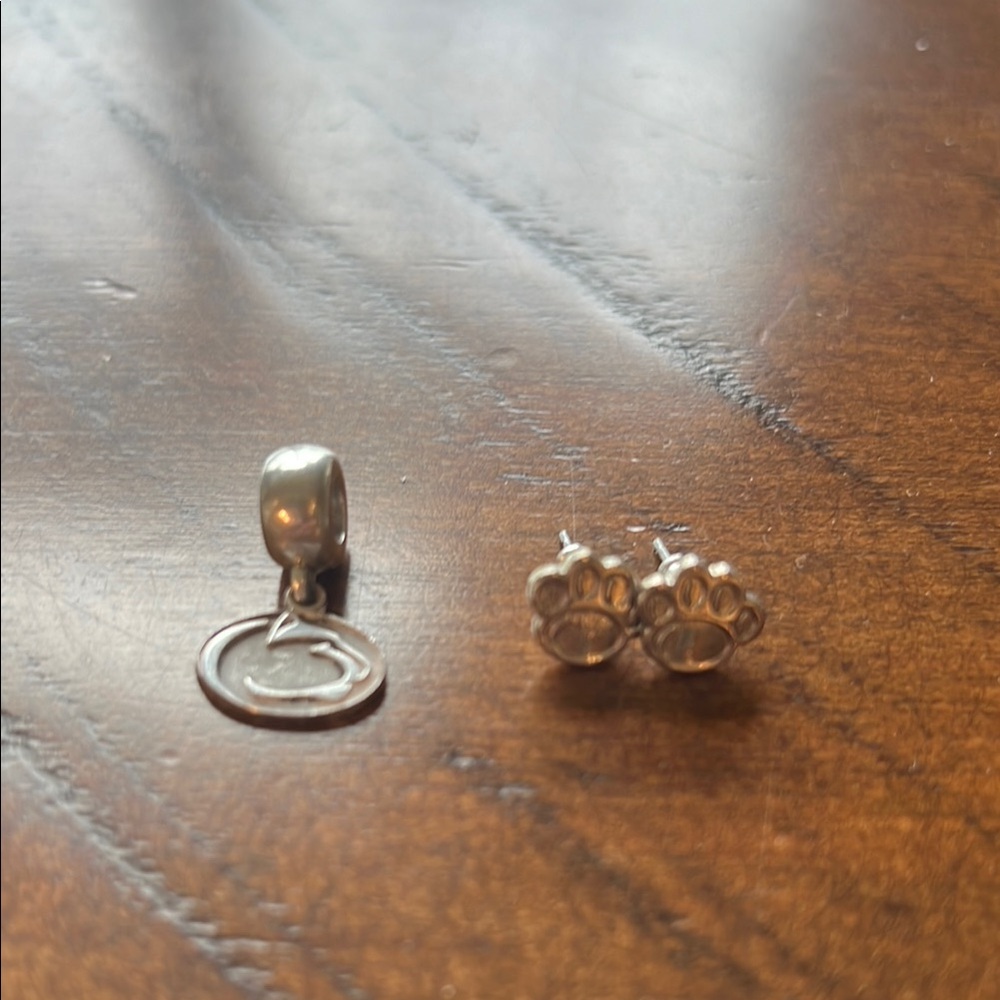 LogoArt SS Penn State Charm & Silver Paw Print Earrings